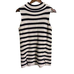 LOFT Womens Blue White Striped Ribbed Button Nautical Sleeveless Sweater XS